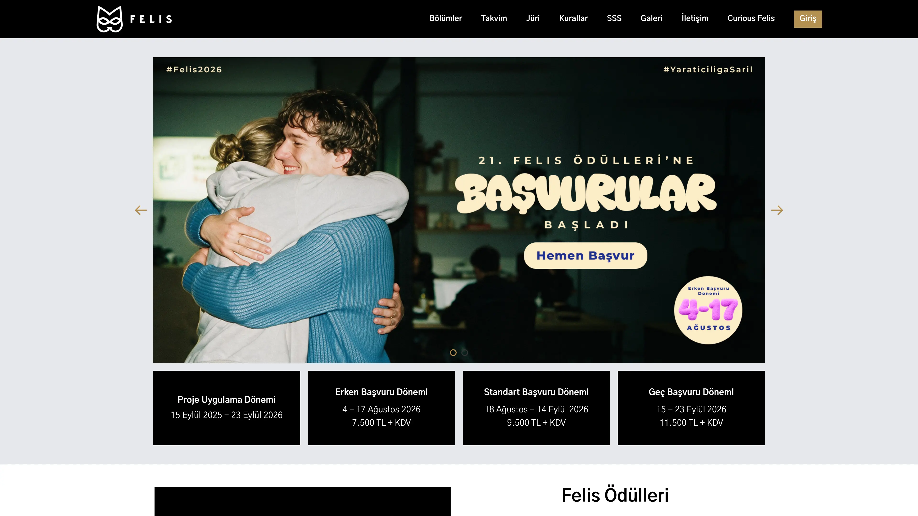 Felis projesine ait olan websitesinden bir görüntü